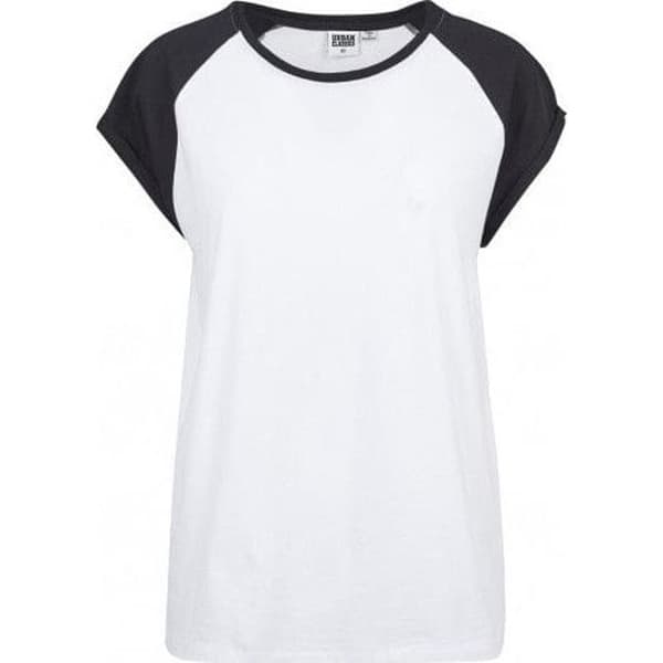 T-shirt Dam - Urban Classics - Kontrast - Vit - Åtsittande Snitt - Korta Ärmar