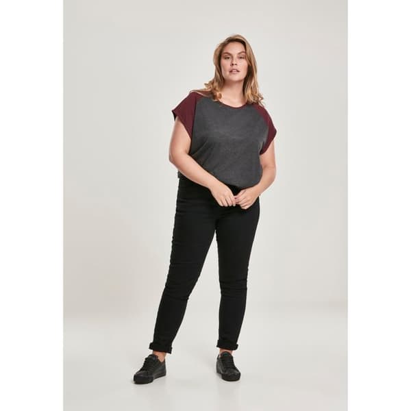 T-shirt Raglan Dam - Urban Classics - Kontrast Top Lång Tröja - Oversize Skärning - Långa Ärmar - 100% Bomull