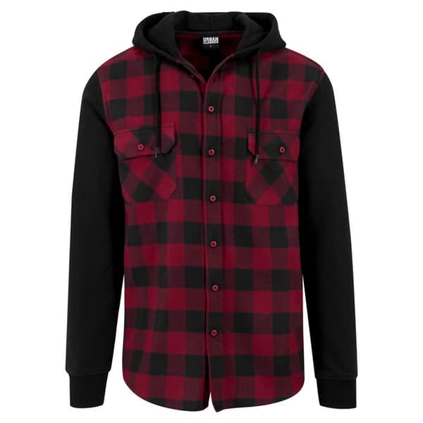 Hoodie - URBAN CLASSICS - Flanell - Svart/Bordeaux - Långa ärmar - Regular