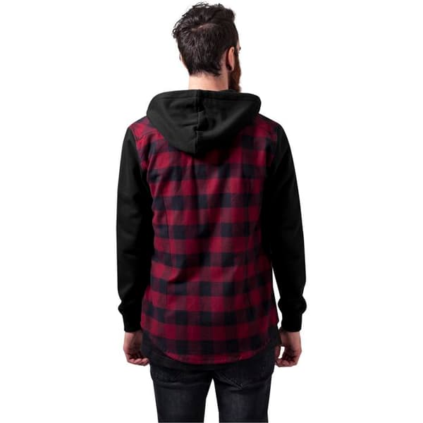 Hoodie - URBAN CLASSICS - Flanell - Svart/Bordeaux - Långa ärmar - Regular