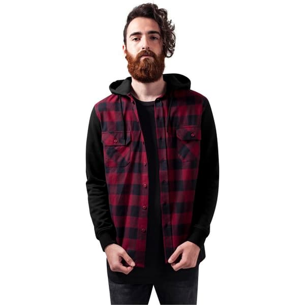 Hoodie - URBAN CLASSICS - Flanell - Svart/Bordeaux - Långa ärmar - Regular