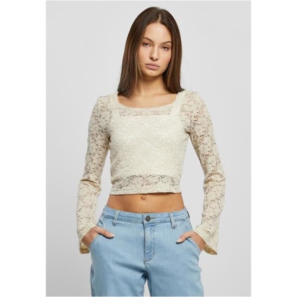 Blus - Urban Classics - Spets - Långa ärmar - Åtsittande - Beige
