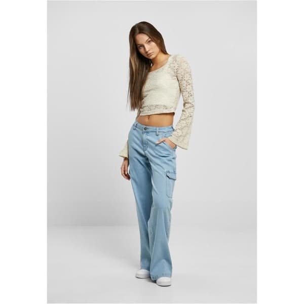 Blus - Urban Classics - Spets - Långa ärmar - Åtsittande - Beige