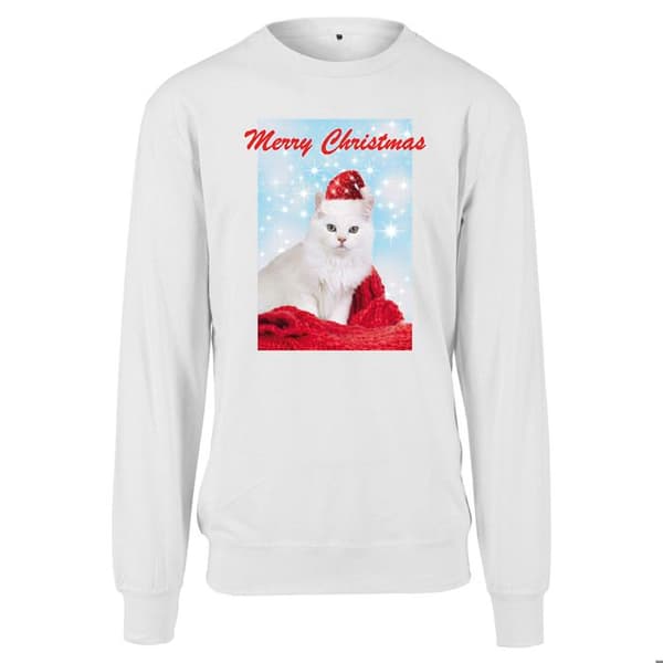T-shirt Dam - Mister Tee - God Jul Katt - 100% Bomull - Oversized Passform - Korta Ärmar