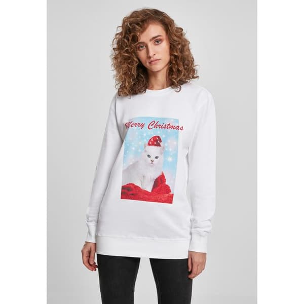 T-shirt Dam - Mister Tee - God Jul Katt - 100% Bomull - Oversized Passform - Korta Ärmar