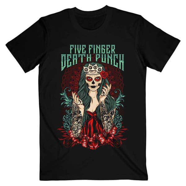 Five Finger Death Punch Lady Muerta T Shirt Black XL
