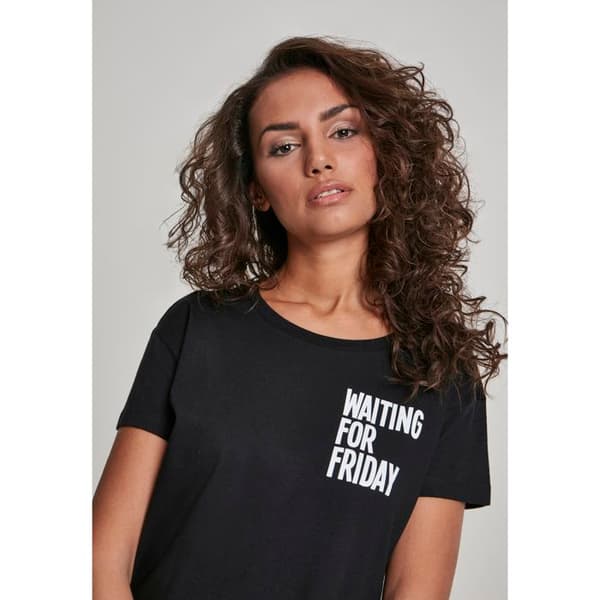 T-shirt Dam - MISTER TEE - Väntar på Fredag - Svart - Korta Ärmar - Rund Halsringning