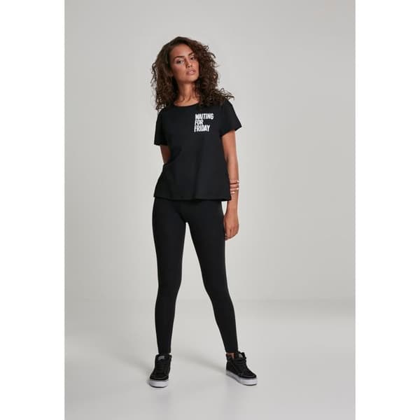 T-shirt Dam - MISTER TEE - Väntar på Fredag - Svart - Korta Ärmar - Rund Halsringning