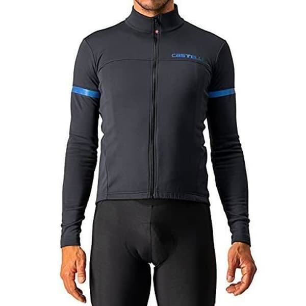 Maillot med långa ärmar Castelli Fondo 2 Jersey Fz för män - Reflex svart / ljusblå - XL