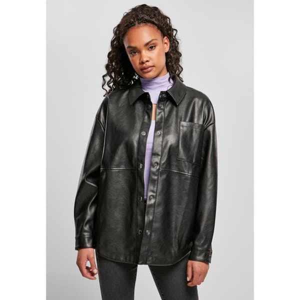 Damblus - Urban Classics - Syntetisk läderjacka - Oversize - Långa ärmar - Svart