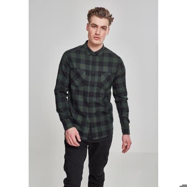 Skjorta - Urban Classic - Flanell - Svart/Skoggrön - Långa Ärmar - Regular
