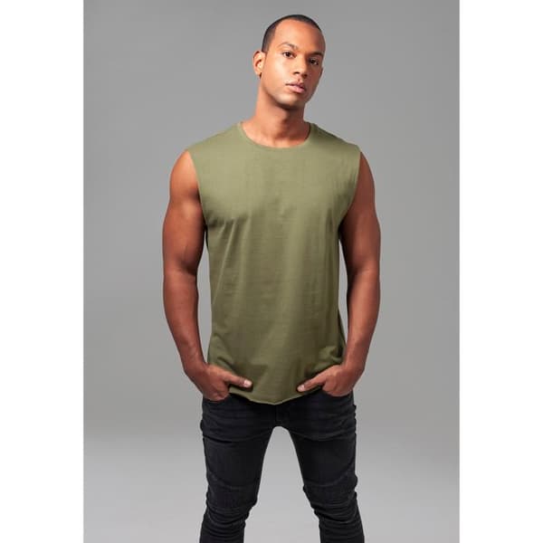 T-shirt - URBAN CLASSICS - Öppen Kant - Oliv - 100% Bomull - Utan Ärmar