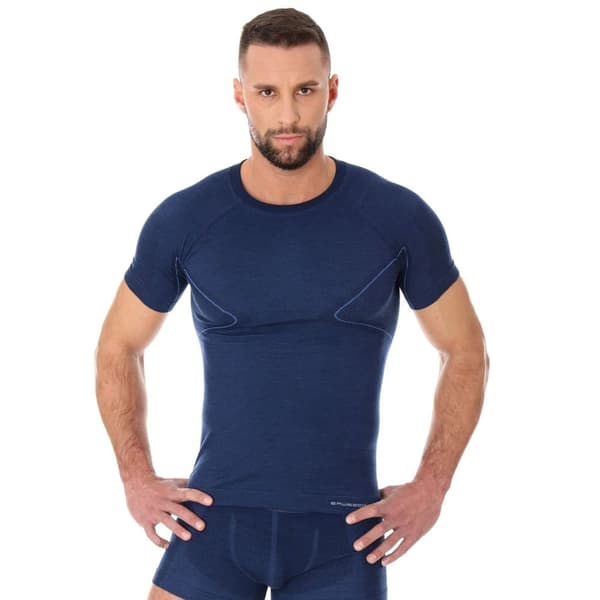 T-shirt med kort ärm för herr Brubeck ACTIVE WOOL Termiska underkläder Merinoull Svart, Marinblå, Grafit