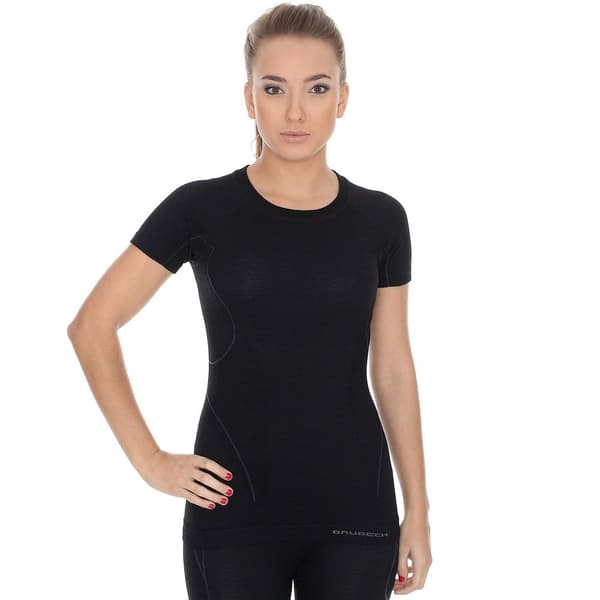 Dam kortärmad t-shirt Brubeck ACTIVE WOOL termoaktivunderkläder Merinoull Svart, Denim, Plommon Svart M
