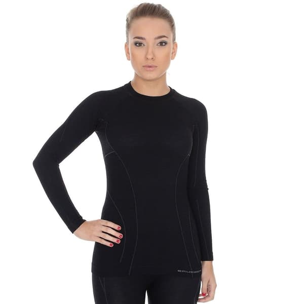 Långärmad T-shirt för damer Brubeck ACTIVE WOOL Termoaktivunderkläder Merinoull Svart, Denim, Plommon