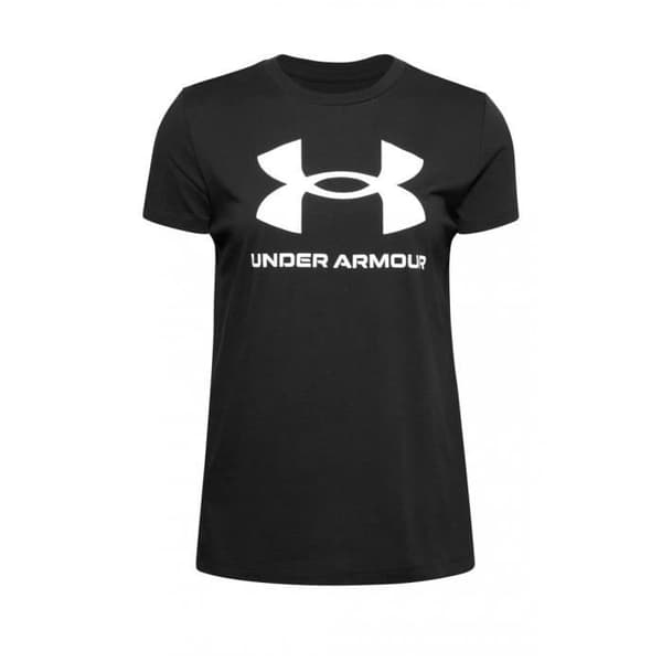 T-shirt i bomull med stor logotyp - Under Armour - Dam - Rundad krage - Korta ärmar - Svart