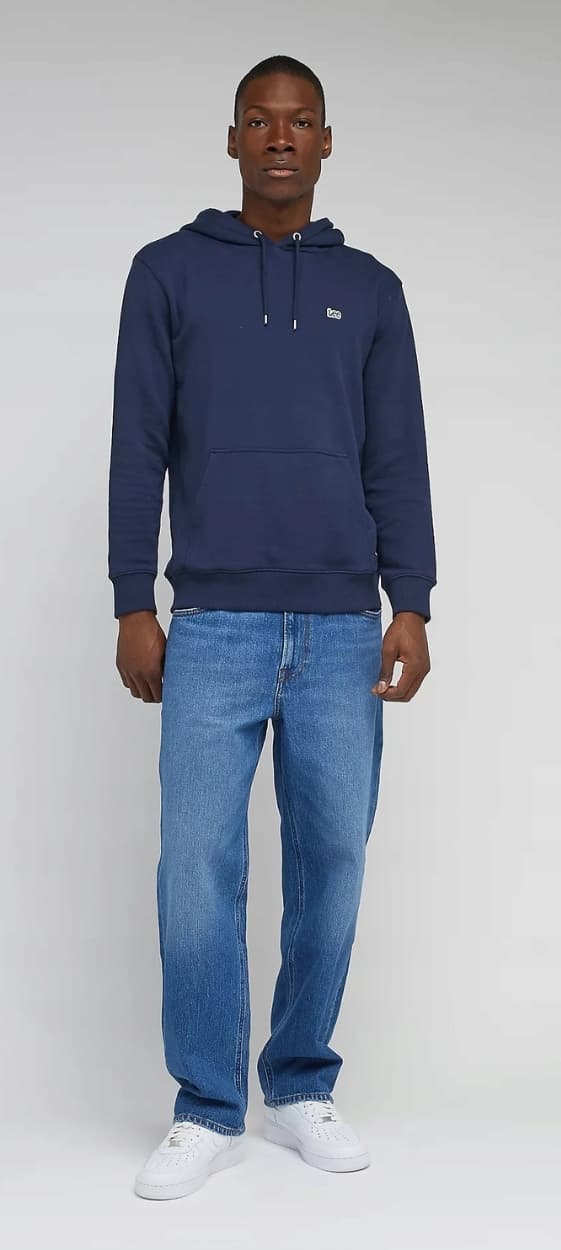 Lee ENFÄRG HOODIE Marinblå MARINBLÅ BOMULL HOODIE XXL