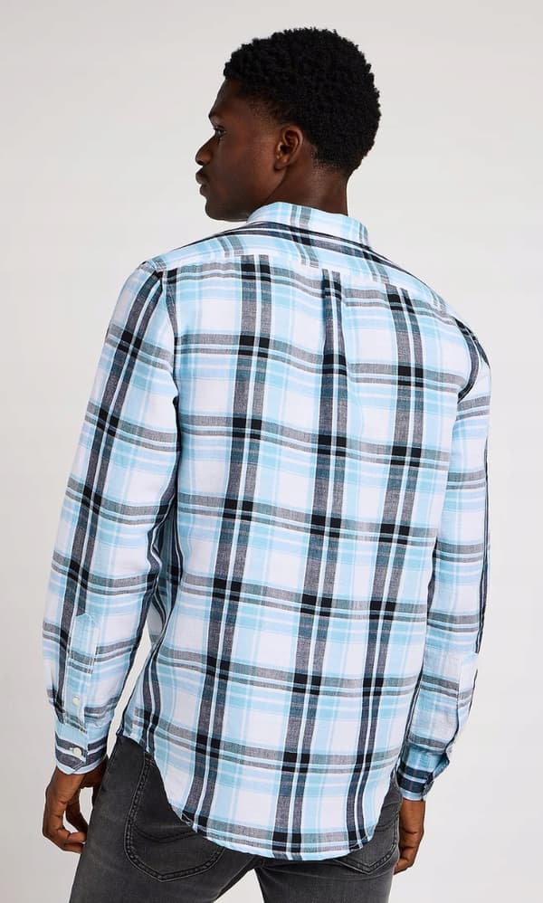 Lee FRITIDSKJORTA Preppy Blå BLÅ LINNERUTIG SKJORTA NORMAL S
