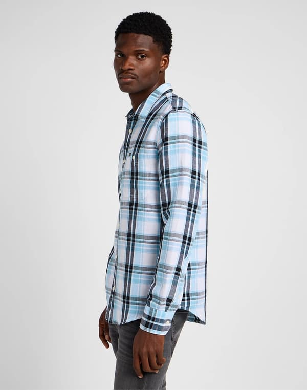 Lee FRITIDSKJORTA Preppy Blå BLÅ LINNERUTIG SKJORTA NORMAL S