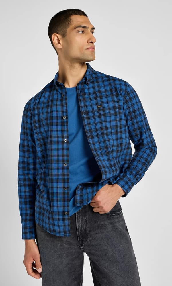 Lee BUTTON DOWN Sininen SININEN PUUVILLARUUTUPAITA NORMAALI M