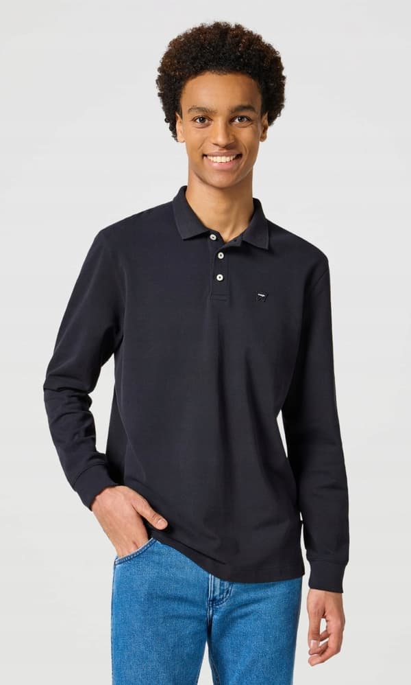 Wrangler POLO Musta pitkähihainen musta poolopaita pitkähihaisella koolla, normaali koko XXL
