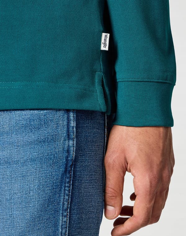 Wrangler POLO Blågrön LÅNGÄRMAD GRÖN POLO MED LÅNGÄRMAD NORMAL XXL