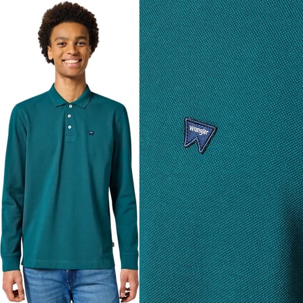 Wrangler POLO Blågrøn LANGÆRMET GRØN POLO MED LANGÆRMET REGULAR M