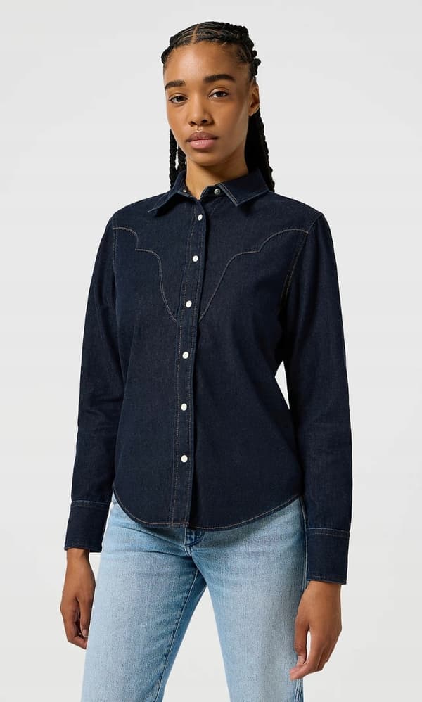 Wrangler SLIM YOKE-SKJORTA MARINBLÅ DAM FITTED JEANSSKJORTA XS