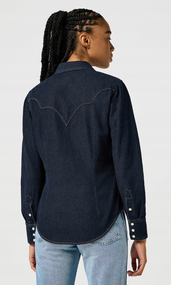 Wrangler SLIM YOKE-SKJORTA MARINBLÅ DAM FITTED JEANSSKJORTA XS