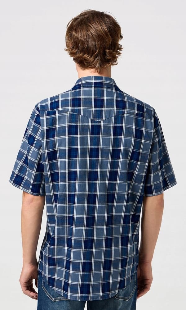 Wrangler SS WESTERN SKJORTE Blå Indigo BOMULDSSKJORTE MED KORTE ÆRMER