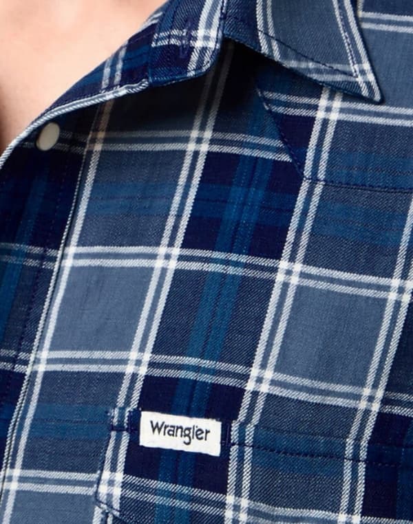 Wrangler SS WESTERN SKJORTE Blå Indigo BOMULDSSKJORTE MED KORTE ÆRMER