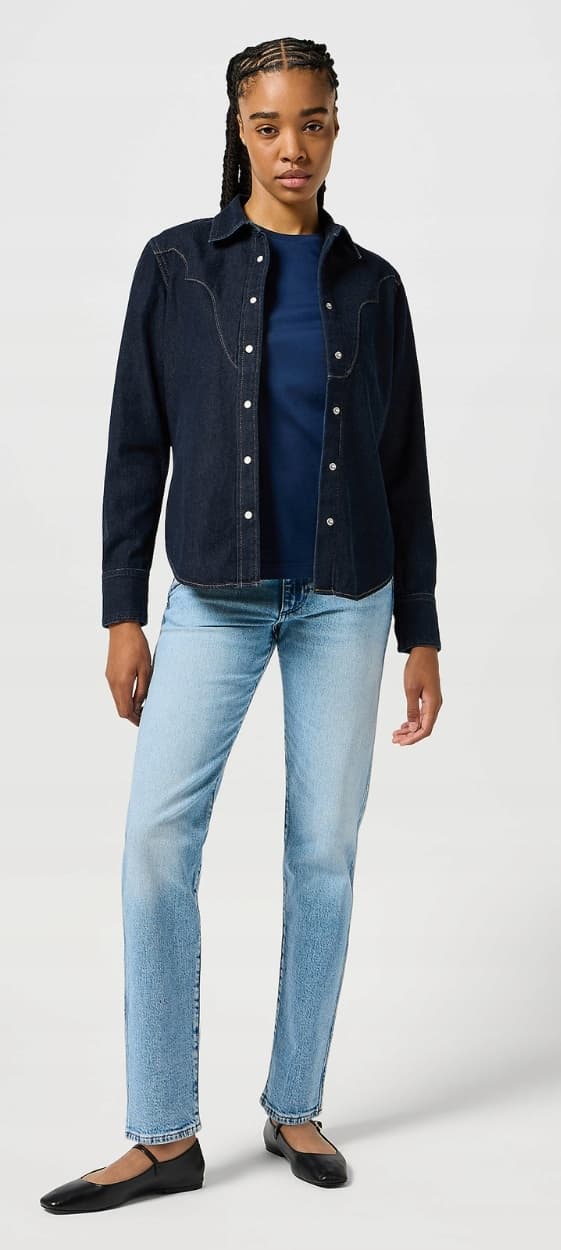 Wrangler SLIM YOKE SKJORTA MARINBLÅ DAM FITTED JEANSSKJORTA S