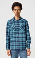 Miniatyrbild 3 av 8: Wrangler FLANELL WESTERN SKJORTA Blue Storm RUTIGT SKJORTA MED BOMULL XL