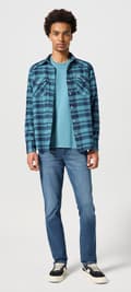 Miniatyrbild 5 av 8: Wrangler FLANELL WESTERN SKJORTA Blue Storm RUTIGT SKJORTA MED BOMULL XL