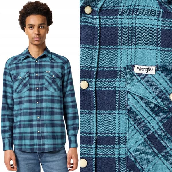 Wrangler FLANELL WESTERN SKJORTA Blue Storm RUTIGT SKJORTA MED BOMULL XL