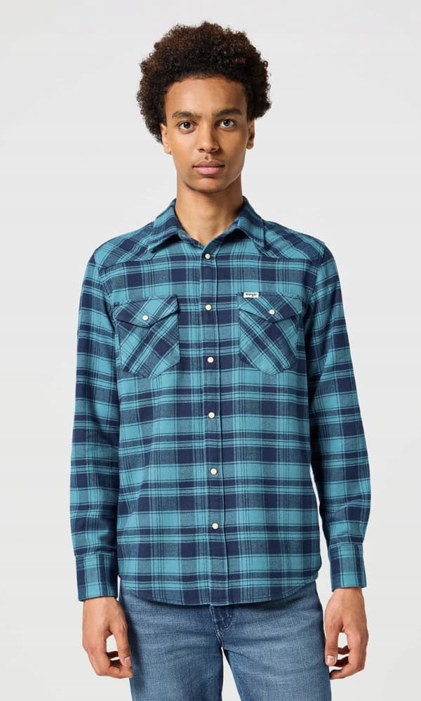 Wrangler FLANNEL WESTERN SKJORTE Blue Storm BOMULD TERNET SKJORTE M