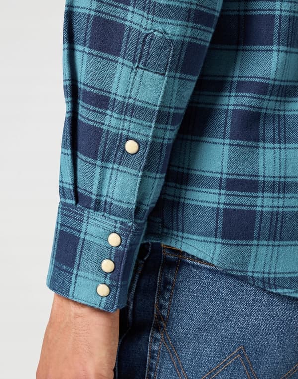 Wrangler FLANNEL WESTERN SKJORTE Blue Storm BOMULD TERNET SKJORTE M