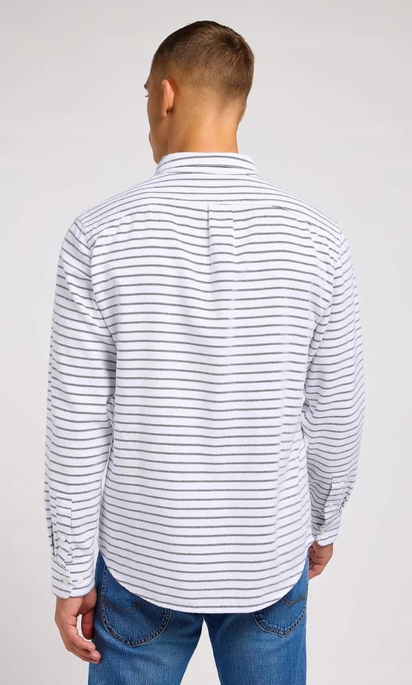 Lee RIVETED SHIRT -hiilenharmaa väljä valkoinen puuvillaraidallinen paita M