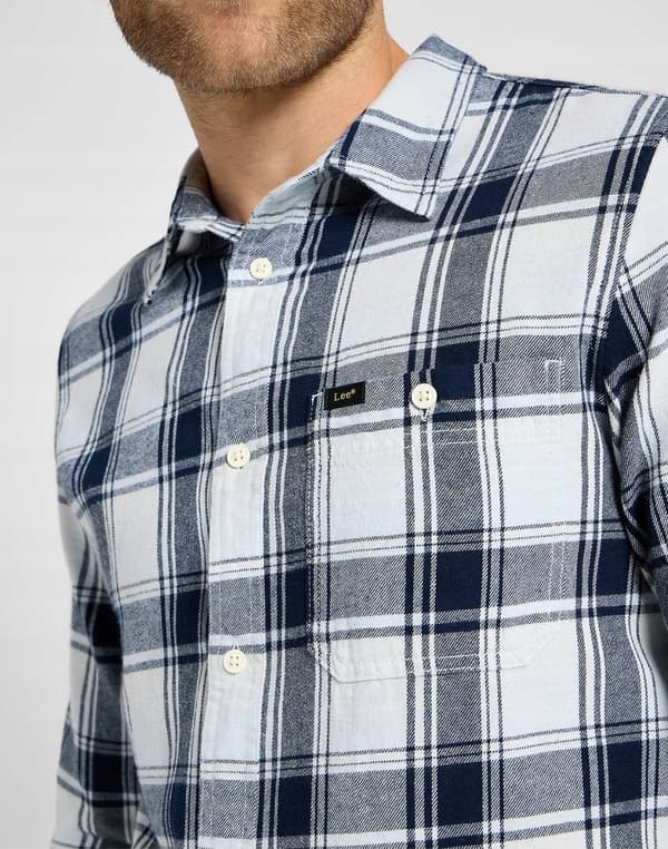 Lee LEESURE SHIRT Cloud Blue Cotton Checked Flannel -paita M
