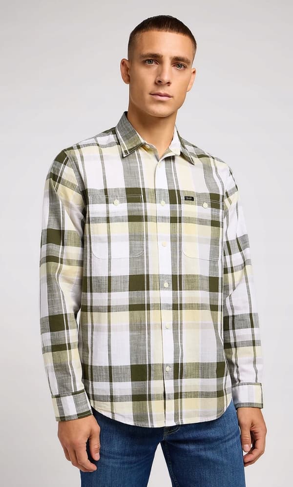 Lee ARBETSKJORTA 2.0 Kale LÖS BOMULLSRUTIG SKJORTA RELAXED FIT L