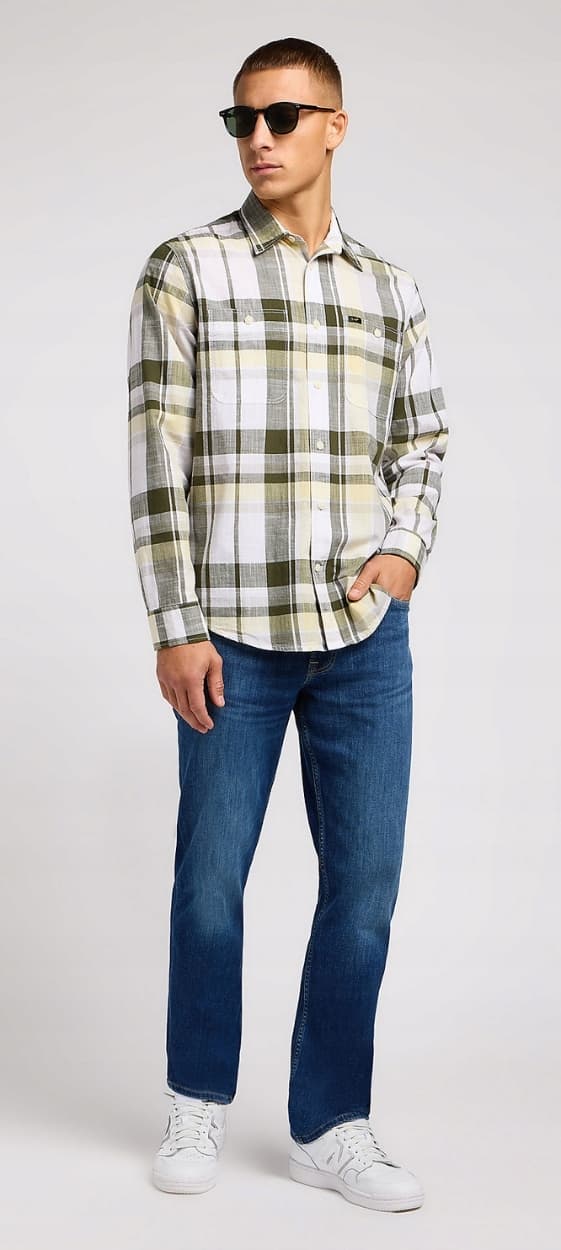 Lee ARBETSKJORTA 2.0 Kale LÖS BOMULLSRUTIG SKJORTA RELAXED FIT L