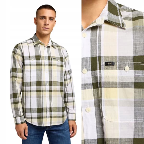 Lee ARBETSKJORTA 2.0 Kale LÖS BOMULLSRUTIG SKJORTA RELAXED FIT L