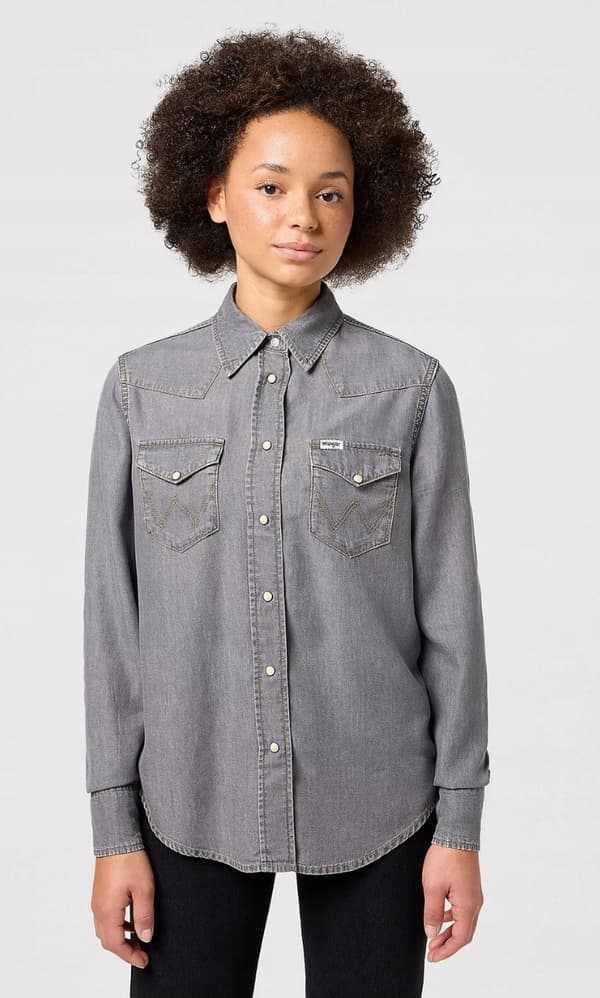 Wrangler NORMAL SKJORTA Oyster Grey JEANSGRÅ DAMJEANSSKJORTA XS