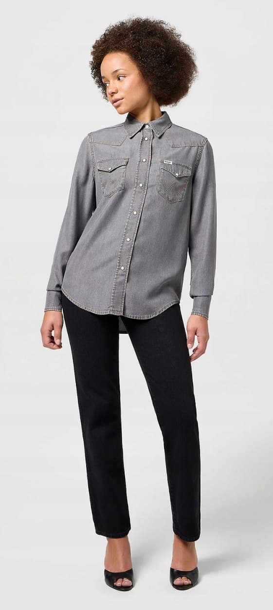 Wrangler NORMAL SKJORTA Oyster Grey JEANSGRÅ DAMJEANSSKJORTA XS