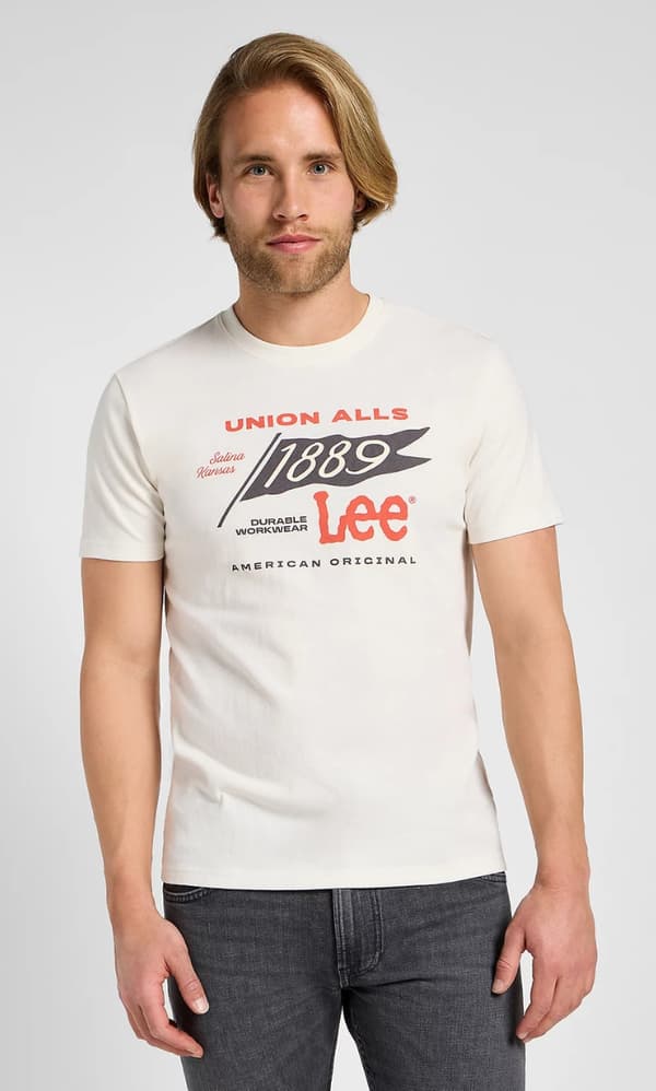 Lee FRONTIER T-SHIRT HVID BOMULDST-SHIRT MED LOGOPRINT XXL