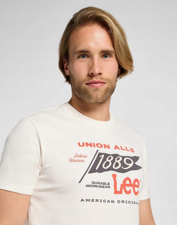 Lee FRONTIER T-SHIRT HVID BOMULDST-SHIRT MED LOGOPRINT XXL