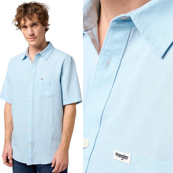 Wrangler 1-TASKUINEN PAITA Unelmasininen SININEN PELLAVAPAITA LYHYTHIHAINEN M