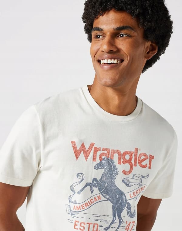 Wrangler AMERICANA T-SHIRT Worn VIT T-SHIRT MED BOMULLST-SHIRT MED MÖNSTER XXL