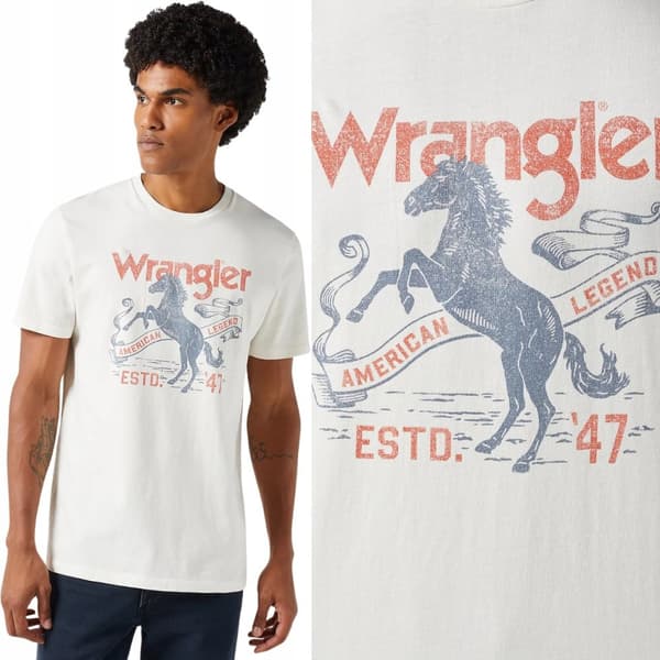 Wrangler AMERICANA T-SHIRT Worn VIT T-SHIRT MED BOMULLST-SHIRT MED MÖNSTER XXL