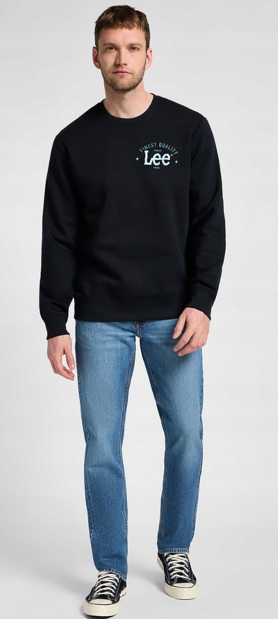 Lee LOGO CREW SWEAT Jet Black SVART SMALL LOGO SWEATSHIRT NORMAL PASSFORM XXL